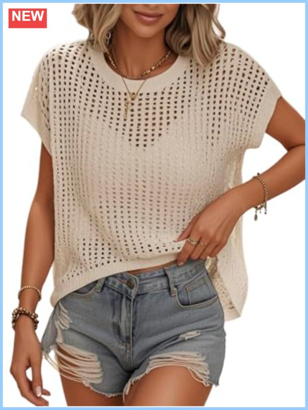 Crochet Hollow Out Cap Sleeve Cover Up Tank Top Sweater Vest Beach Vacation